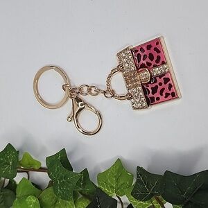 Gold with Pink Animal Print Purse Keychain Purse Charm